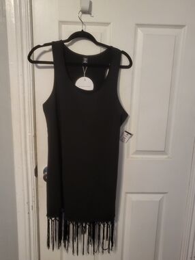 NWT SHEIN Black Curve OXL Scoop Neck Swim Cover Up with Fringe